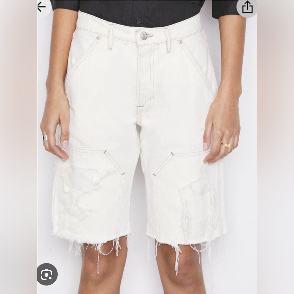 FRAME Le Slouch Bermuda Utility Carpenter Denim Shorts Off White Ecru Size 29